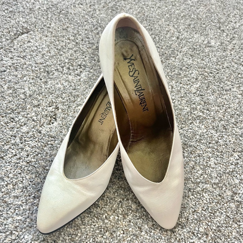 YSL Vintage Satin Pearl Pump Heels